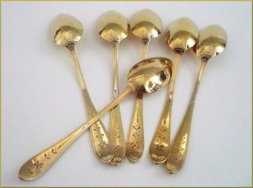 Six Anciennes Petites CUILLERES Argent Vermeil ...