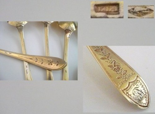 Six Anciennes Petites CUILLERES Argent Vermeil ...