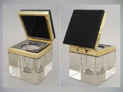 Ancien ENCRIER en Cristal et Onyx Noir ...