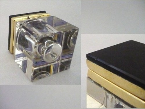 Ancien ENCRIER en Cristal et Onyx Noir ...