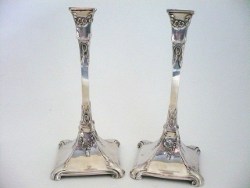 Paire FLAMBEAUX / BOUGEOIRS Argent Massif Lest&eacute;s - PROMOTION !