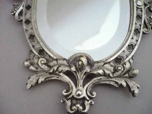 MIROIR Face &agrave; Main Style Louis XVI - Bronze Argent&eacute; - Epoque XIXe ...
