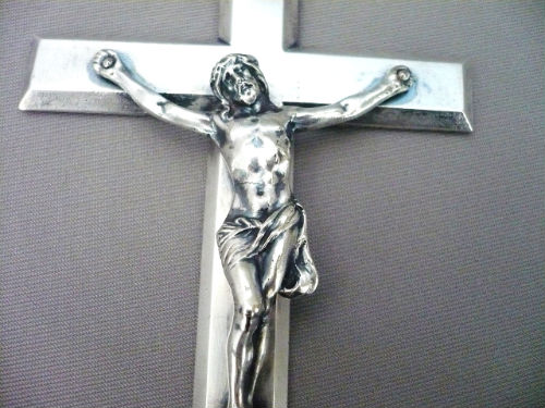Grande CROIX en Bronze Argent&eacute;-C. 1900