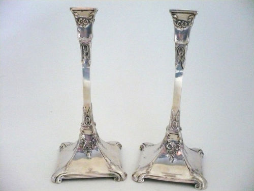 Paire FLAMBEAUX / BOUGEOIRS Argent Massif Lest&eacute;s - PROMOTION !