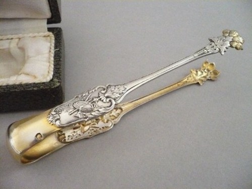 PINCE &agrave; SUCRE Argent Massif Vermeil et Coffret ...