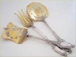 Service FOIE GRAS ou DESSERT Argent Vermeil Victor LENEUF ...